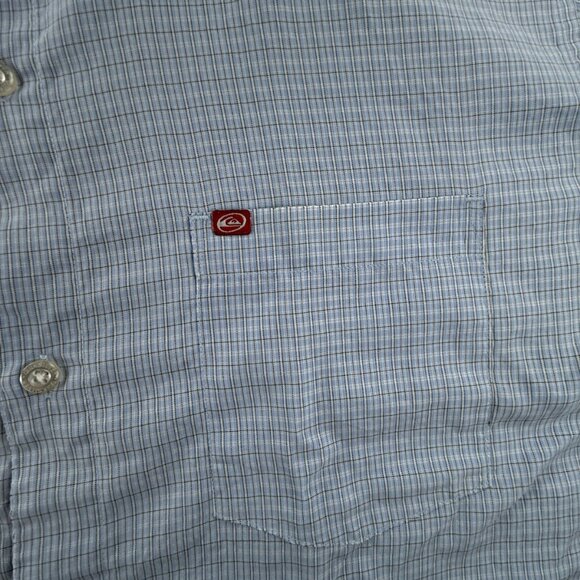 Quiksilver Rayon Polyester Check Short Sleeve Large Point Blue Pocket Mens Shirt - Picture 9 of 16